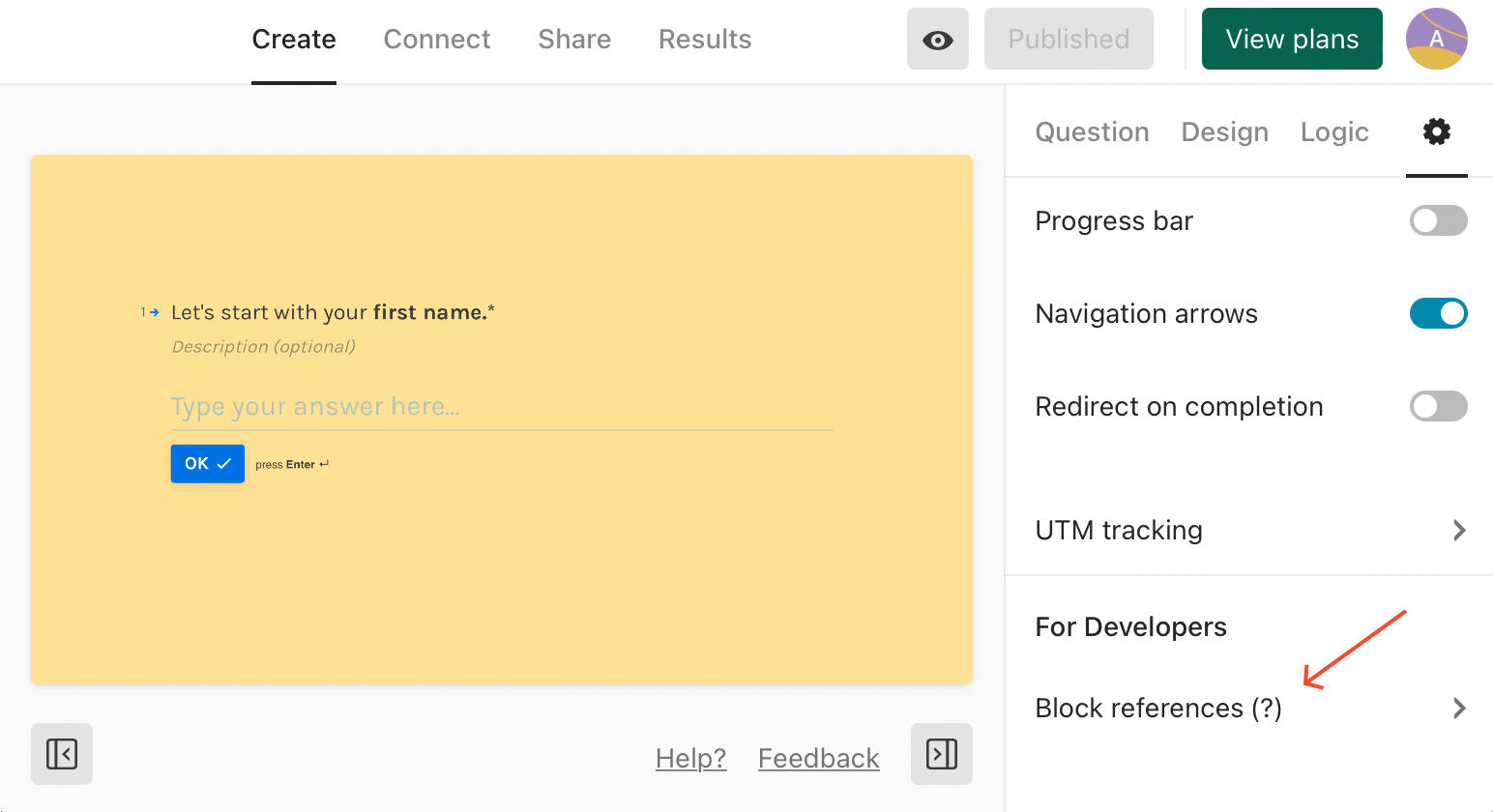 Creating a certificate for completing a Typeform survey - Block references