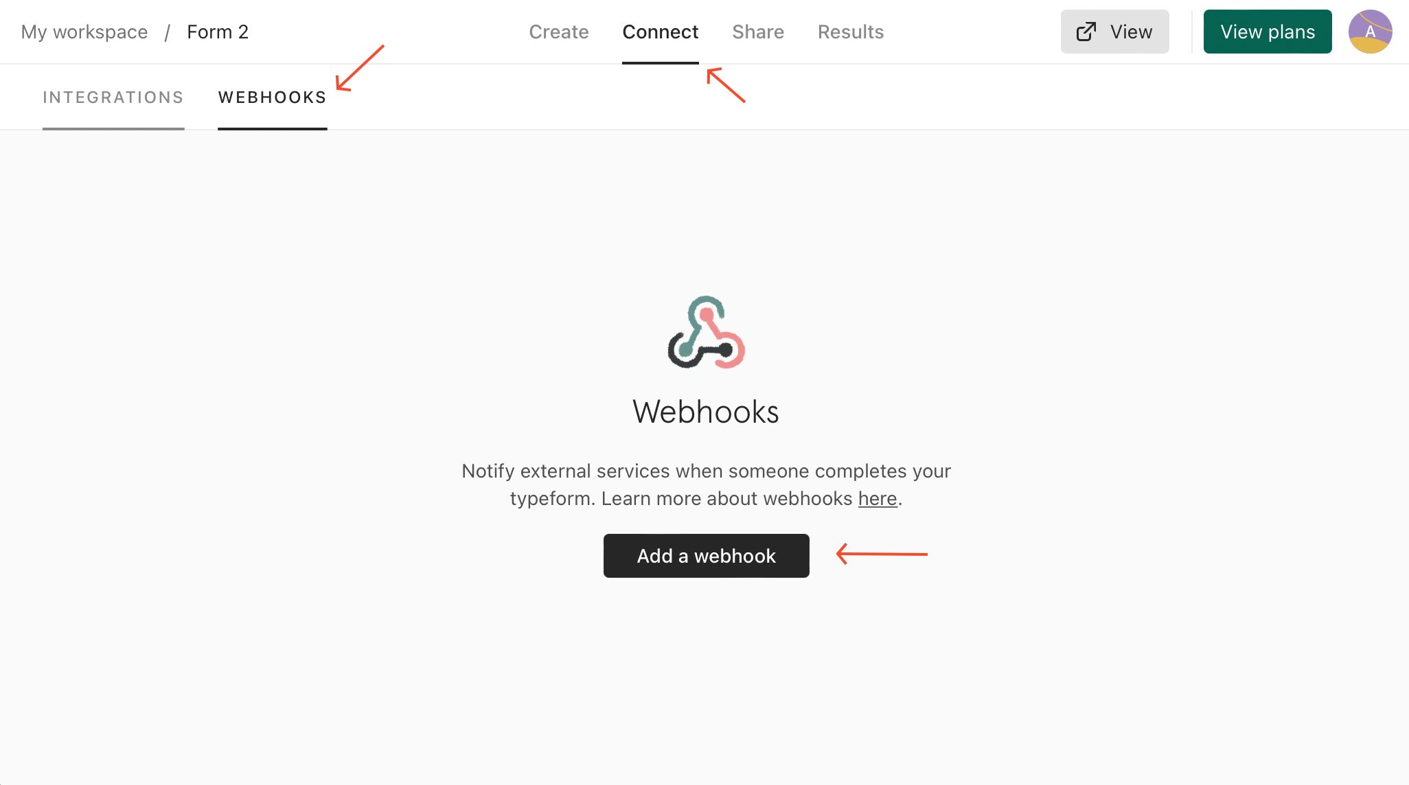 Creating a certificate for completing a Typeform survey - Adding a webhook