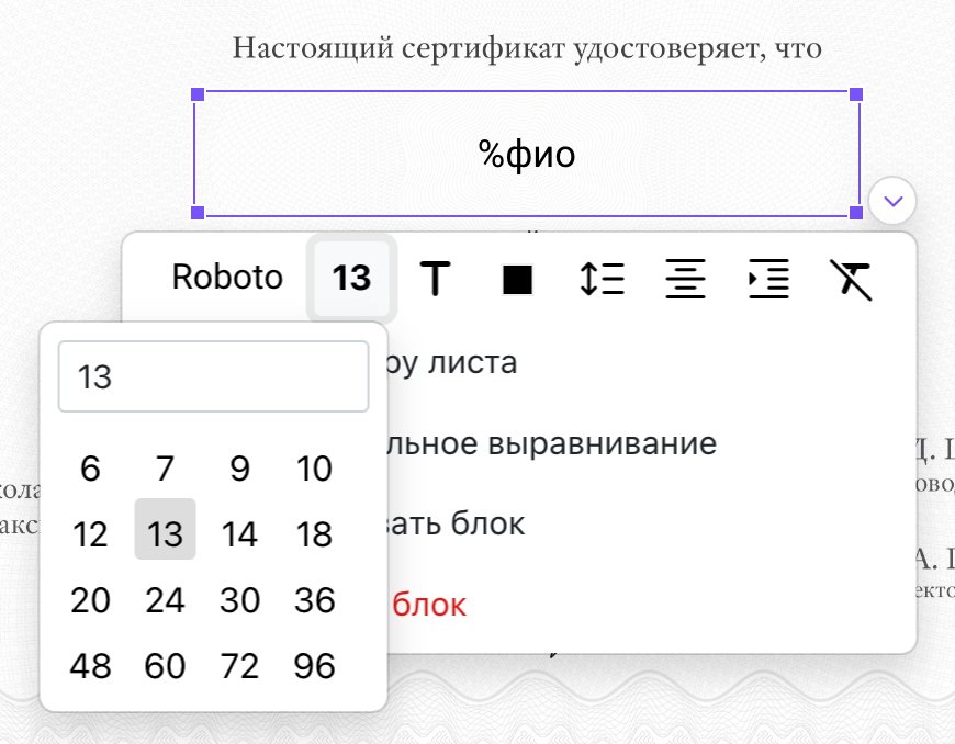 Font Size Selection